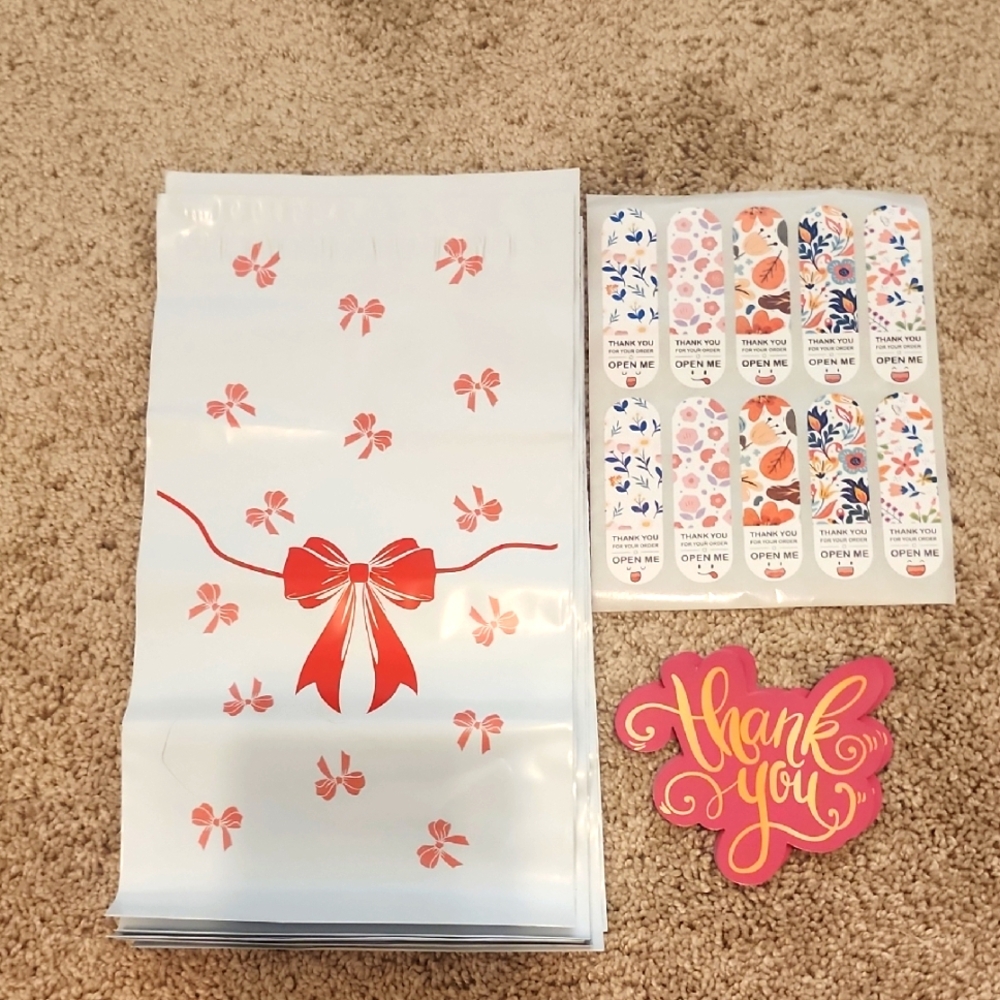 9x6 Poly Mailer Shipping Bags(10) Thank You Cards(10) And Thank You Stickers(10)